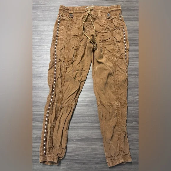 By Anthropologie Elastic Tie Waist Jogger Pants Women's Small Brown - Picture 1 of 9